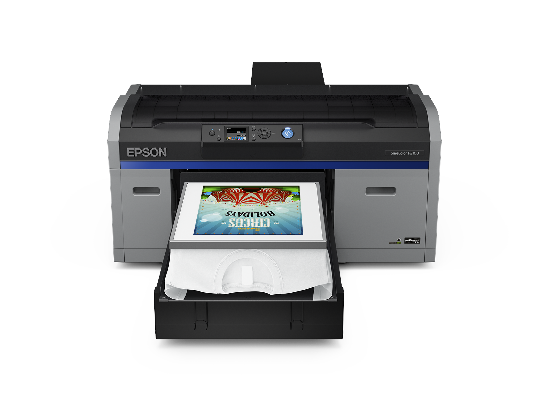 F2100 - Front with Platen Hoop and White Shirt