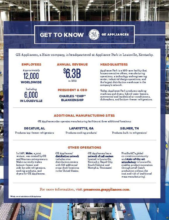 GE Appliances Fact Sheet