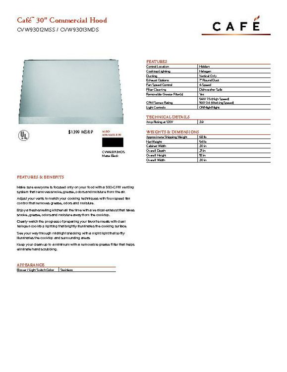 CVW93014MWM - Hood - $1399