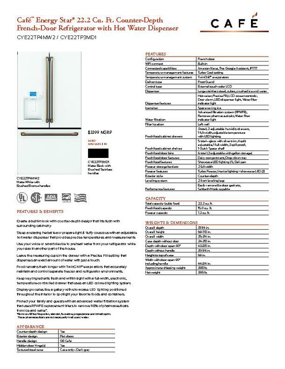 CYE22TP4MW2 -Refrigerator - $3399