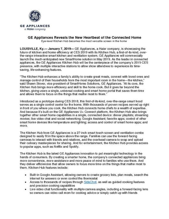 Kitchen Hub CES 2019 Release