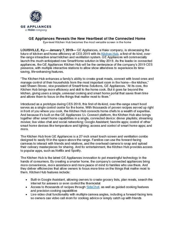 GE Applainces Reveals Kitchen Hub