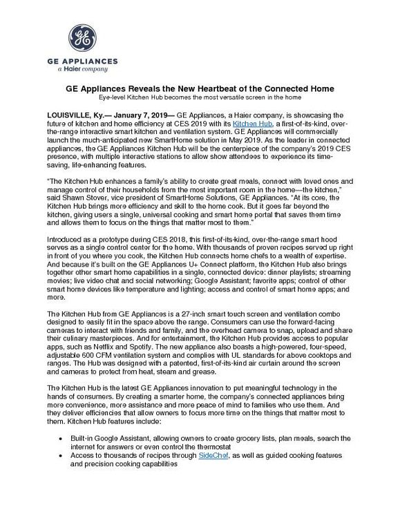 GE Appliances Reveals Kitchen Hub