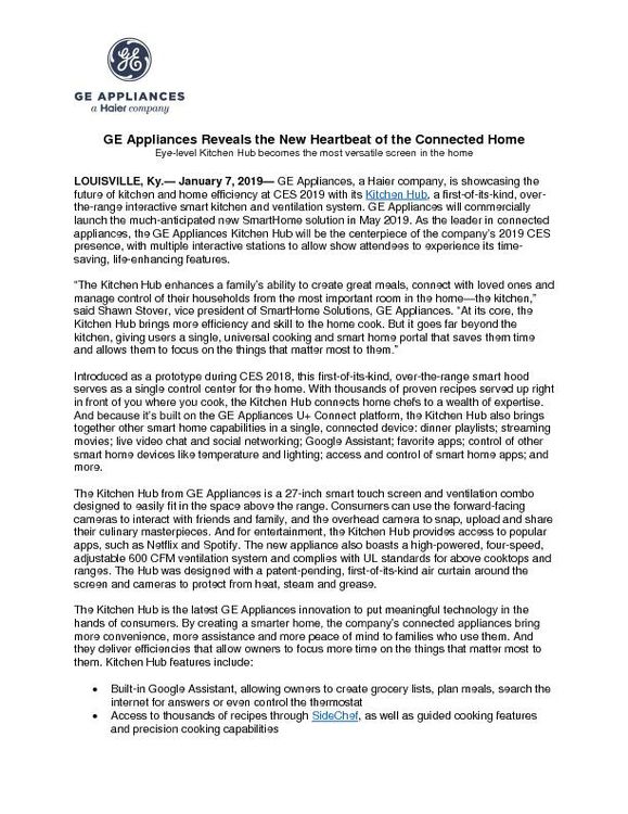GE Appliances Reveals Kitchen Hub
