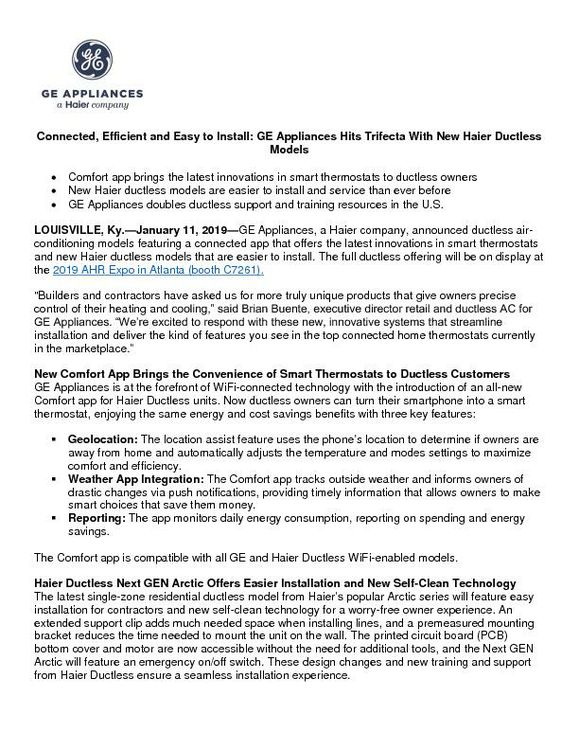 GE Appliances Hits Trifecta With New Haier Ductless Models
