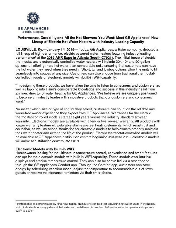 GE Appliances’ New Lineup of Electric Hot Water Heaters