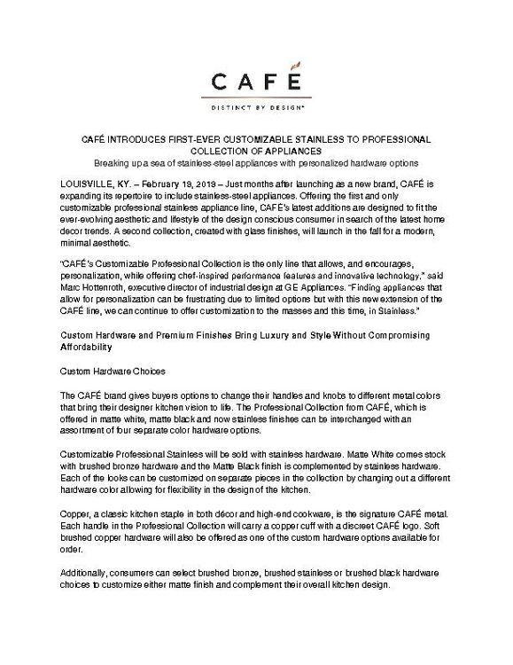 Cafe Launches Customizable Professional Stainless