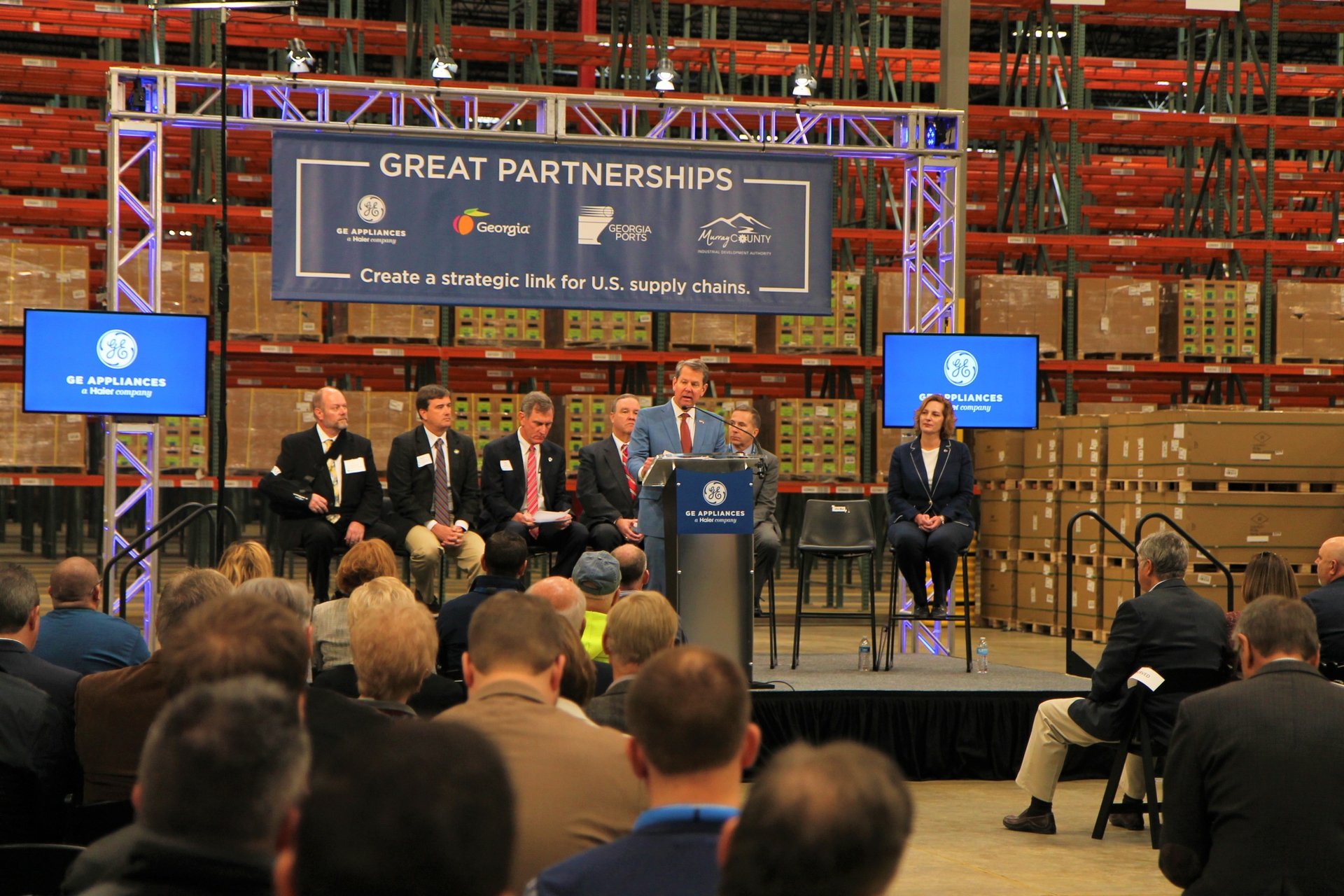 Gov Brian P Kemp celebrates the opening of GEA's Southern Logisctics Center