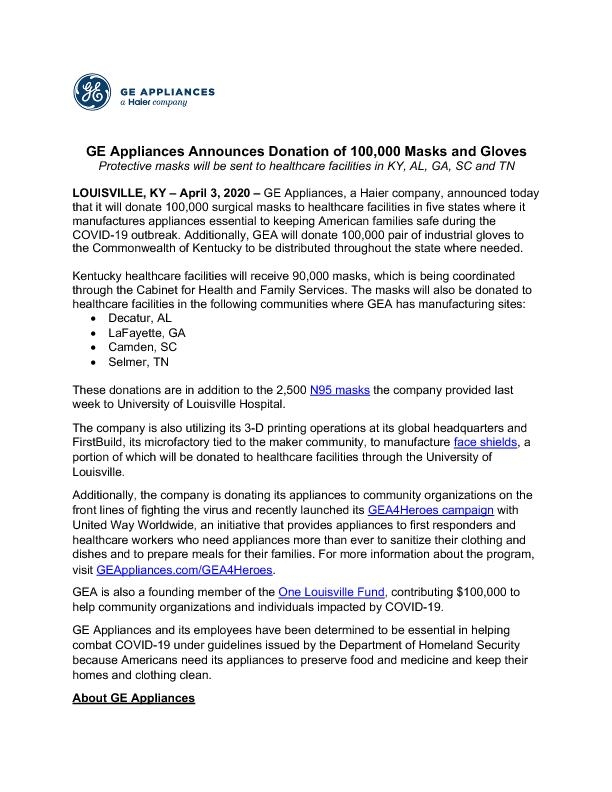 4-3-20 Surgical Mask and Gloves Donation Press Release - FINAL