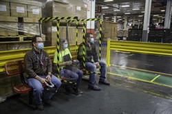 Solid Lexan barriers allow multiple people to safely sit on benches during breaks or for lunch.