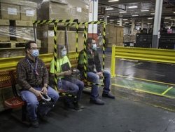 Solid Lexan barriers allow multiple people to safely sit on benches during breaks or for lunch.