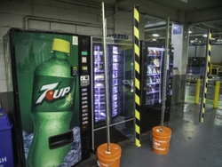 60 mobile barrier walls like these are used in areas around the plant to create separation in areas where people in the past would have congregated, such as vending machines.