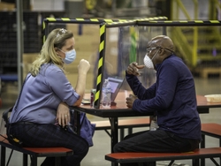 Solid Lexan barriers were installed on 65 tables in one plant to allow employees to eat their lunches or take breaks. 