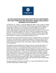 GE Appliances Releases New Rooftop Air Conditioners With Heat Pump and High Efficiency Models Exclusively Designed For RV Industry_PressRelease