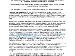 FINAL - GE Appliances Roper investment press release