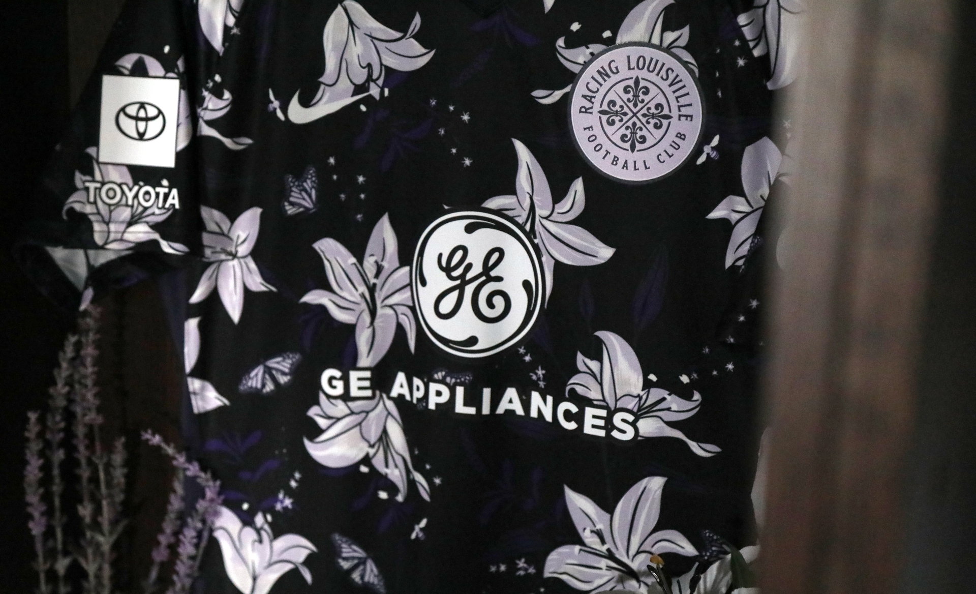 Close-Up of Racing Louisville FC Home Kit with GEA Logo