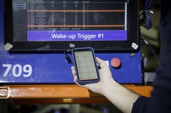 The wireless trolleys on GE Appliances’ dishwasher test loop show real-time data that is accessible in the company’s Brilliant Factory data visualization app and displayed on smartboards throughout the factories.