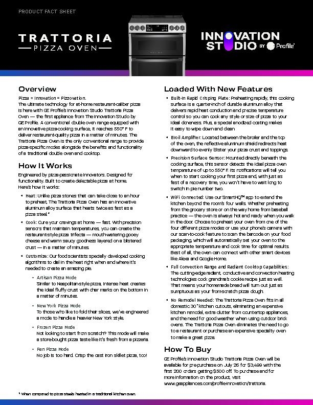 Trattoria Pizza Oven: Product Fact Sheet 