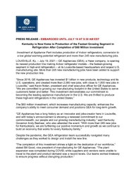 GE Appliances refrigeration investment completion announcement