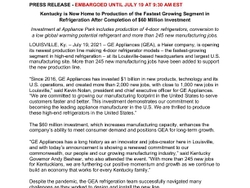GE Appliances refrigeration investment completion announcement