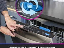 The UltraFresh System™ helps to stop the causes of odor in the GE Profile UltraFresh System™ Dishwasher with Microban® Antimicrobial Technology