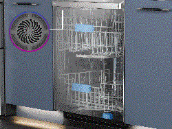 GE Profile UltraFresh System™ Dishwasher with Microban® Antimicrobial Technology: Smart sensors and a fan work together to refresh the air to help reduce the moisture inside the dishwasher 