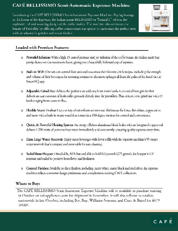 CAFÉ BELLISSIMO Semi-Automatic Espresso Machine Fact Sheet_FINAL
