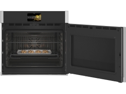 GE Profile 30 Smart Built-In Convection Double Wall Oven equipped with a soft-close door that quietly shuts on its own to eliminate awkward reaching or slamming of doors