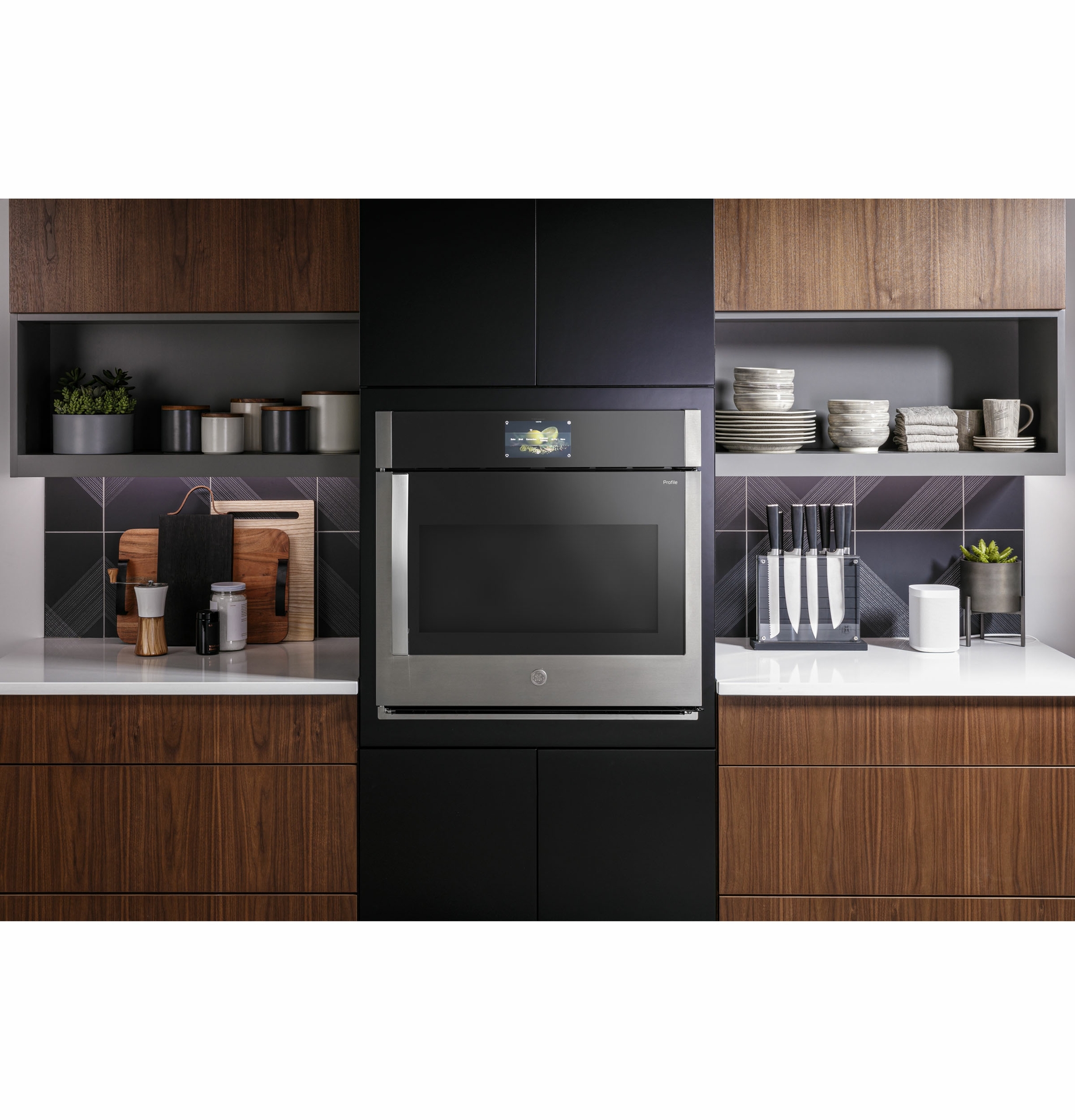 GE Profile 30 wall oven with ergonomic swing door hot airfry precision cooking modes and GE Profile Connect Wifi upgrade enabled