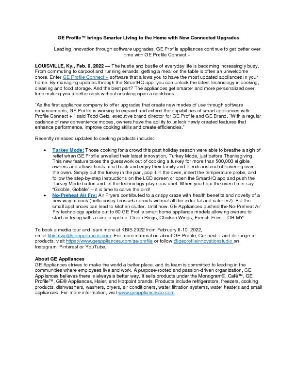KBIS GE Profile Smart Cooking Press Release