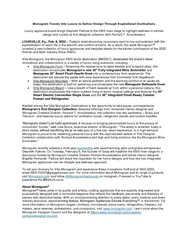 KBIS Monogram Main Press Release