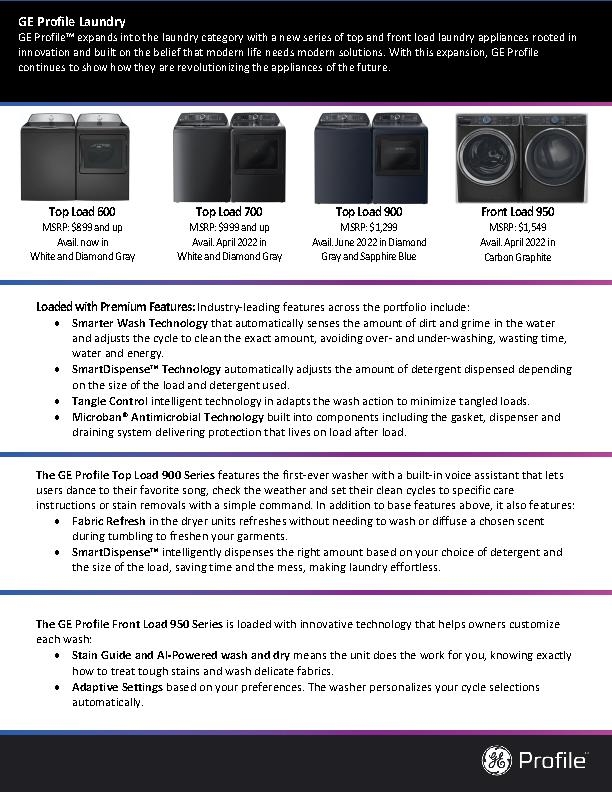 GE Profile Laundry Fact Sheet