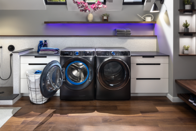 The GE Profile 950 Front Load Washer uses adaptive intelligence to learn usage tendencies for a customized laundry experience.