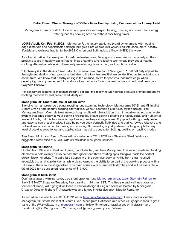 KBIS Monogram Healthy Living Press Release