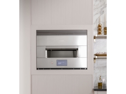 Monogram Smart Flush Hearth Oven features a 7 LCD touchscreen that shows preset cooking options for a variety of foods offering an ease-of-use that allows anyone to make delicious results