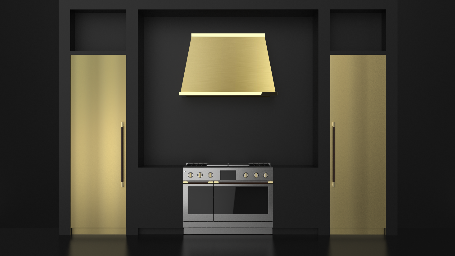 A rendering of Monogram's Brass Collection custom finishes by Richard T. Anuszkiewicz-a bold elegant aesthetic based on classical architectural fundamentals