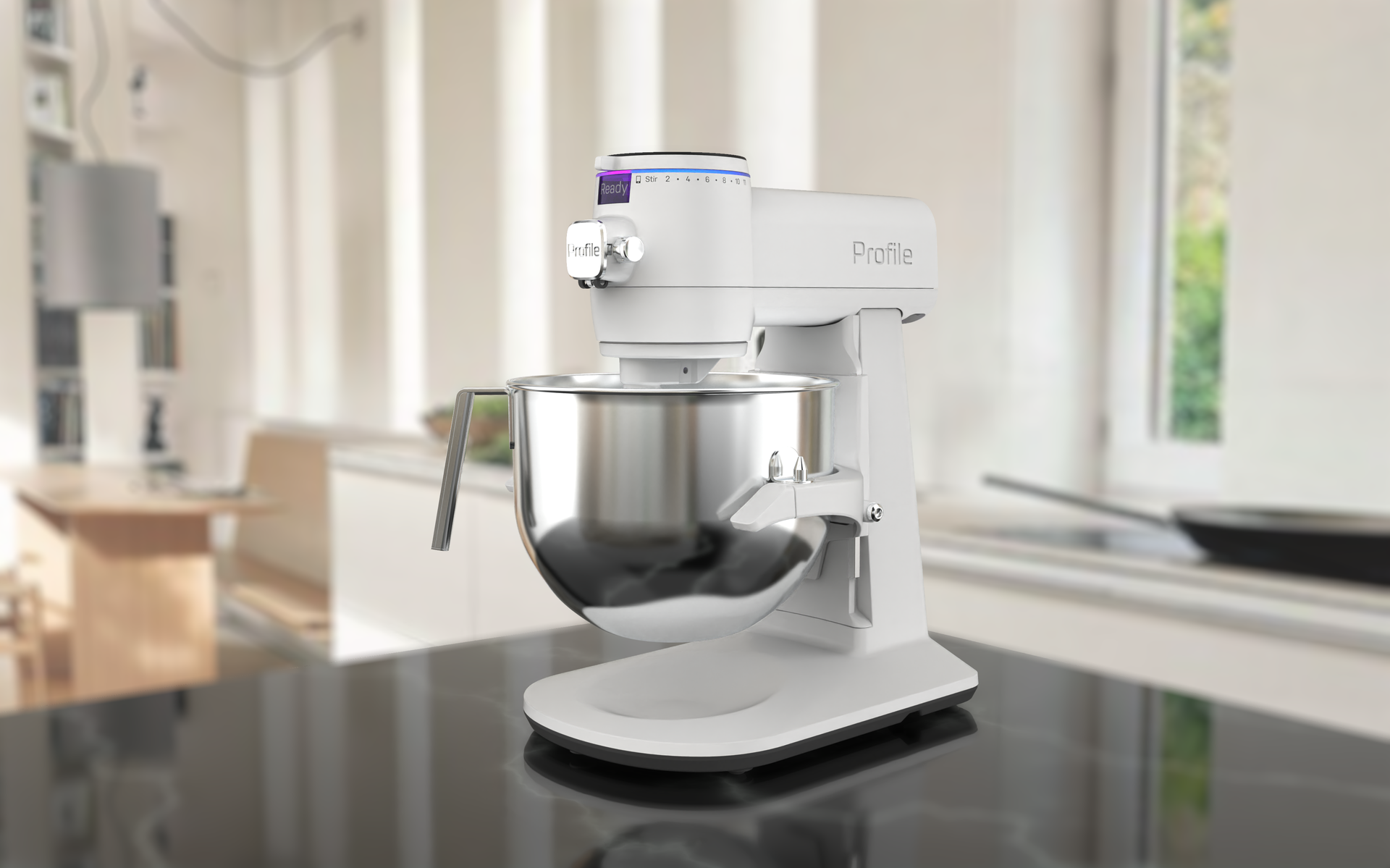 The GE Profile Smart Mixer with Auto Sense in Stone White