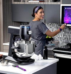 The GE Profile Smart Mixer with Auto Sense connects to Alexa or Google Home and uses voice commands for total control
