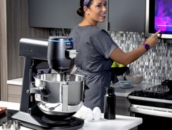 The GE Profile Smart Mixer with Auto Sense connects to Alexa or Google Home and uses voice commands for total control