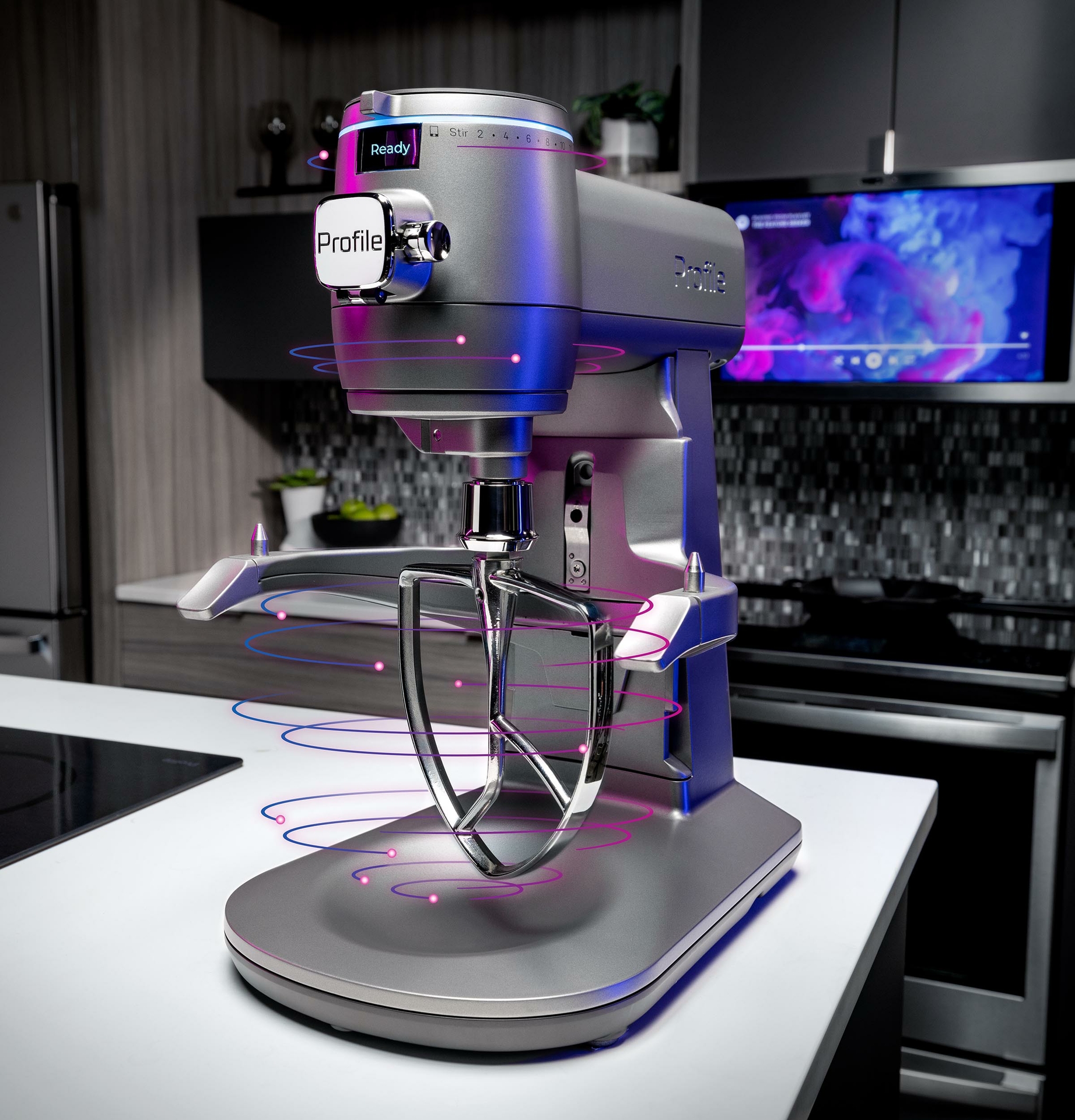 The GE Profile Smart Mixer with Auto Sense actively monitors changes in texture and viscosity to optimize mixing performance