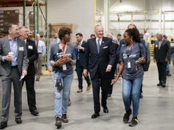 Gov. Henry McMaster meets employees at GE Appliances water heating plant in Camden, SC