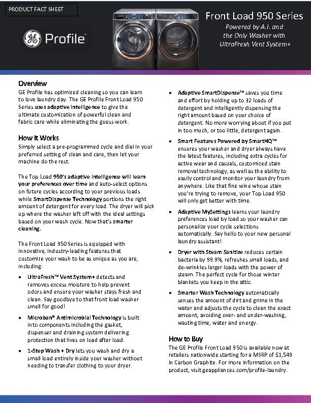  Front Load 950 Laundry Fact Sheet