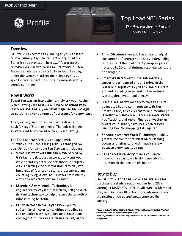 Top Load 900 Laundry Fact Sheet