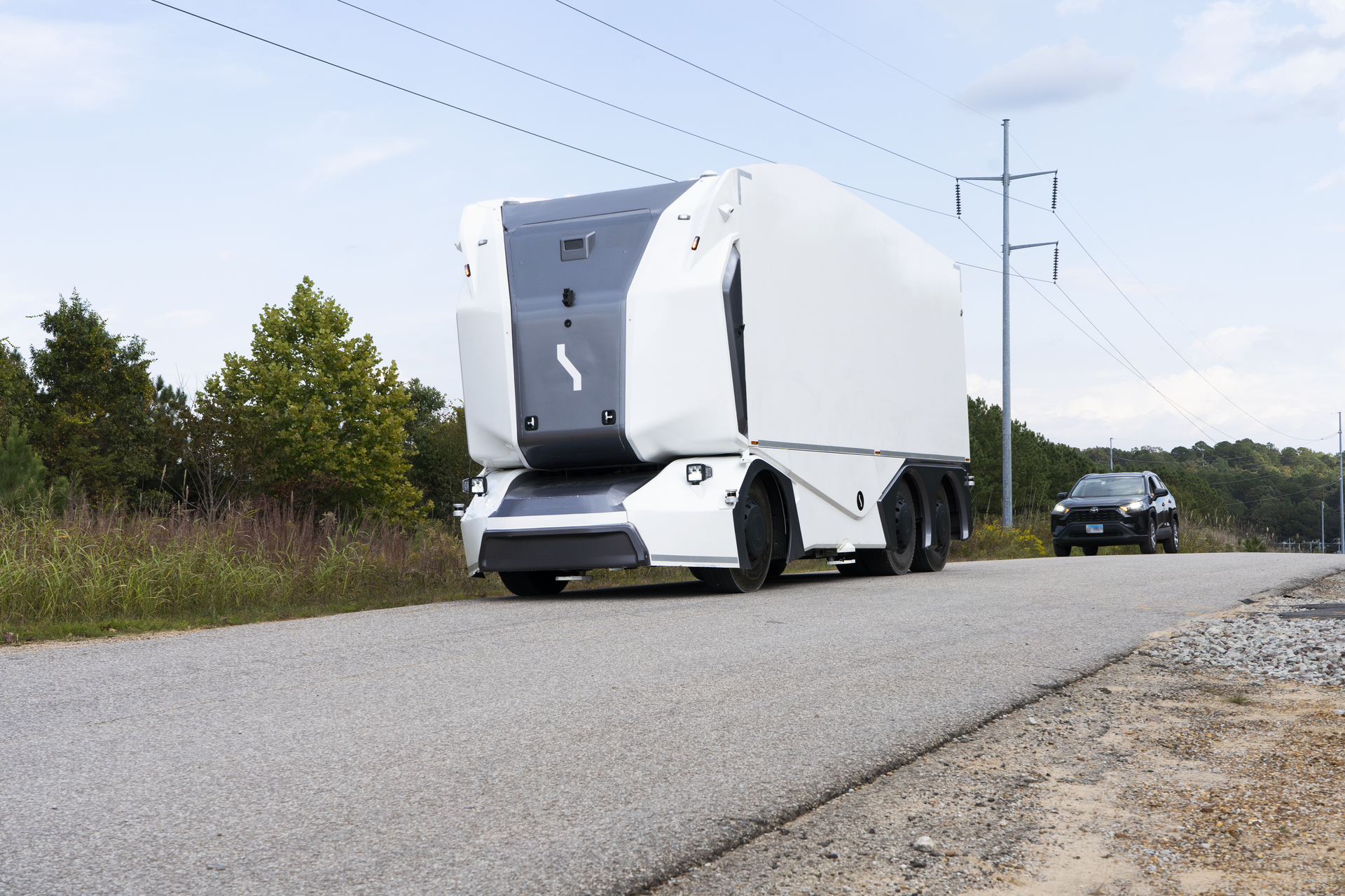 The Einride Pod transported finished products on the highway between GE Appliances' Monogram Refrigeration LLC manufacturing plant and warehouse