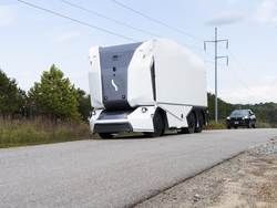 The Einride Pod transported finished products on the highway between GE Appliances' Monogram Refrigeration LLC manufacturing plant and warehouse