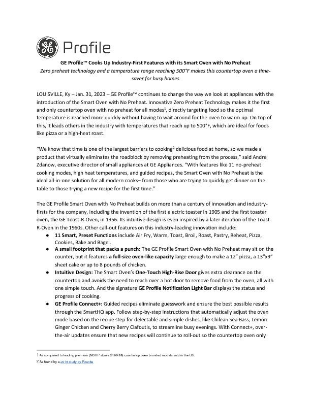 GE Profile Cooks Up Industry-First Features with its Smart Oven with No Preheat