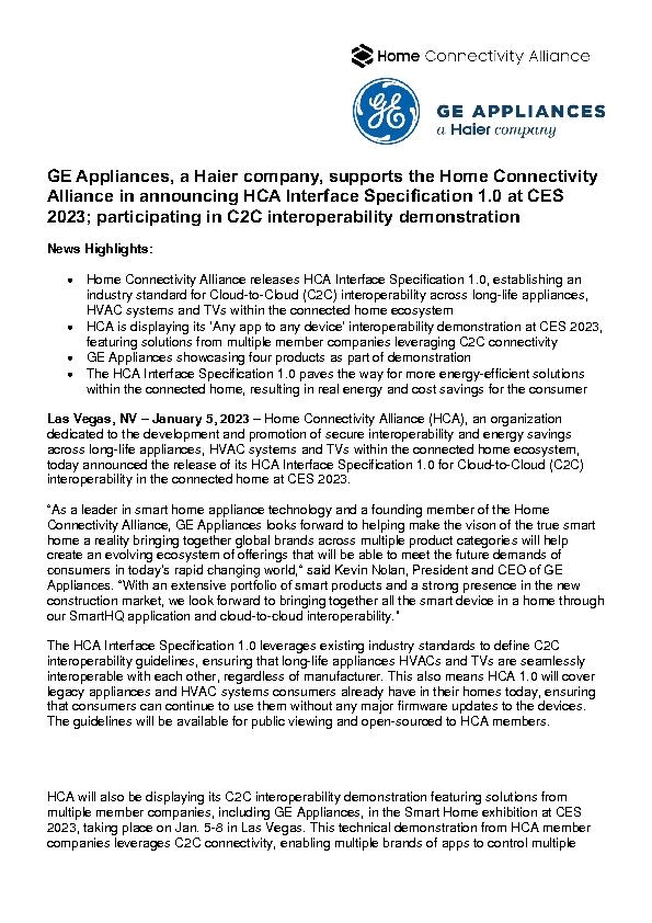 HCA Specification 1.0 Press Release_GEA_HCA wt