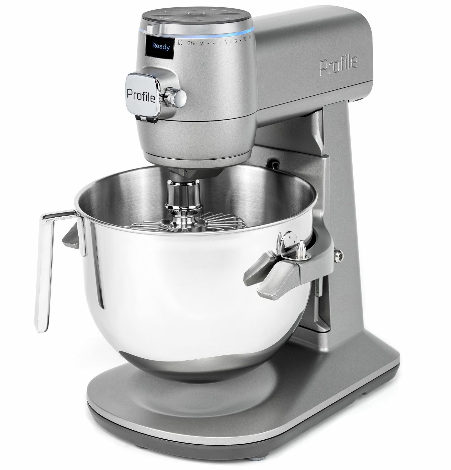The GE Profile Smart Mixer with Auto Sense in Mineral Silver