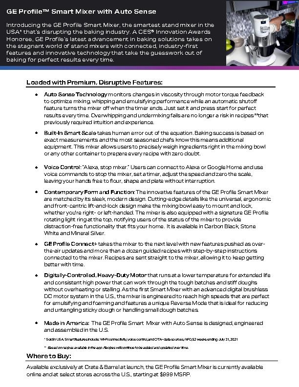 The GE Profile Smart Mixer Fact Sheet 