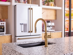 CAFÉ Brushed Brass seamlessly coordinates with Kohler’s Vibrant Brushed Moderne Brass finish